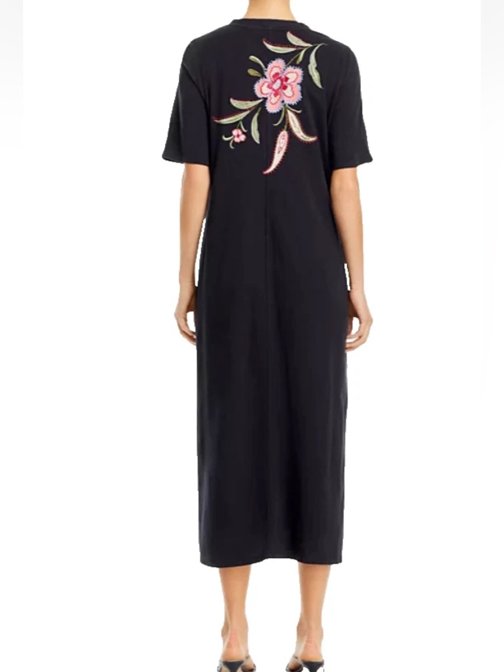 Johnny Was Libbi Trapunto Embroidered Midi T-Shirt Cotton Dress Black Sz Medium - Picture 2 of 11